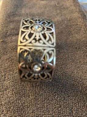 Filigree Silver-Tone Floral Cuff Bracelet with Crystal Accents